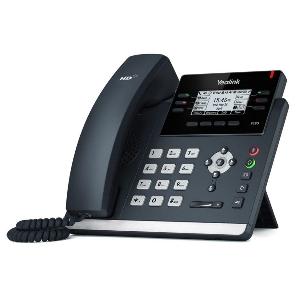 טלפון IP Yealink T42G עם מסך LCD, תמיכה ב-6 חשבונות SIP ושמע HD למשרדים